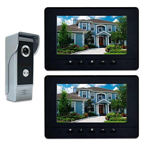 AMOCAM Video Intercom System, 7 Inches Video Doorbell Door Phone System, Wired Video Door Phone HD Camera Kits Dual-Way Intercom for Villa House Office Apartment 1-IR Camera 2-LCD Color Monitor - Image 1