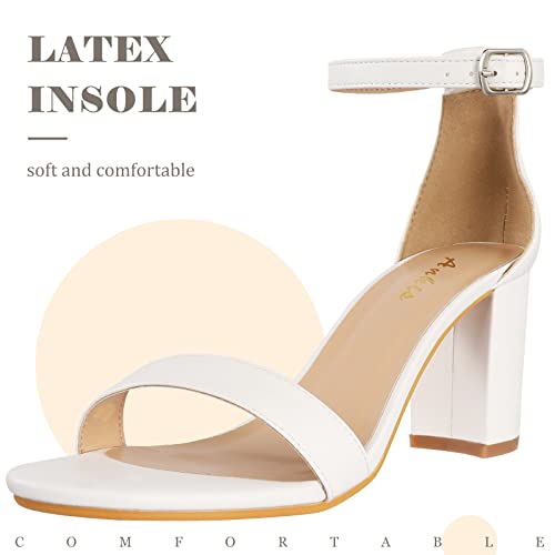 Ankis White Heels for Women - Open Toe Ankle Strap Chunky Heel Pump Sandals Party Wedding Strappy Buckle Sandals Standard Size 2.75 Inches Tall Thick Heel Design - Image 4
