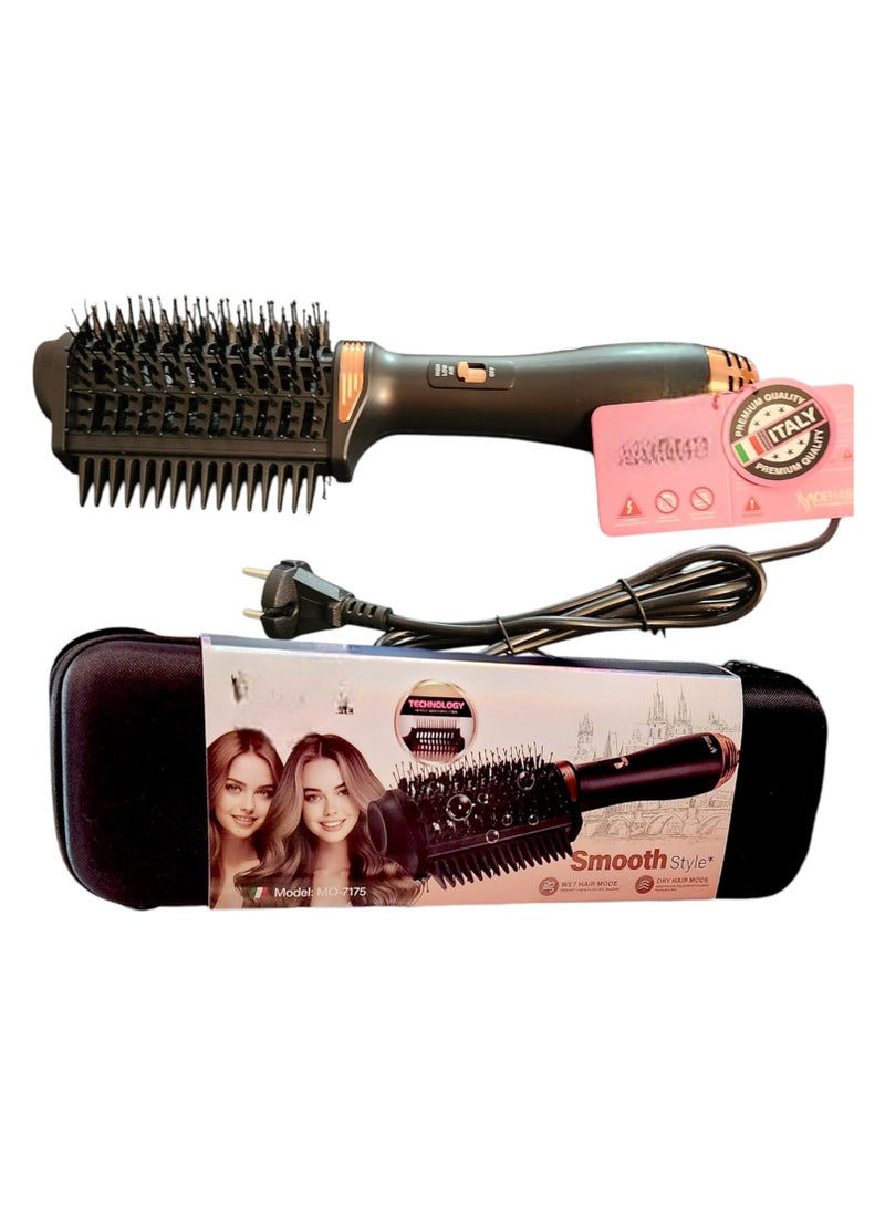 موهير فرشاة تصفيف الشعر الاحترافية، مزودة بمشط  فرشاة هواء ساخن 2400 واط مع حماية من الكيراتين، اوضاع الشعر الرطب والجاف، تتضمن شنطة سفر، موديل MO-7175 - Image 1
