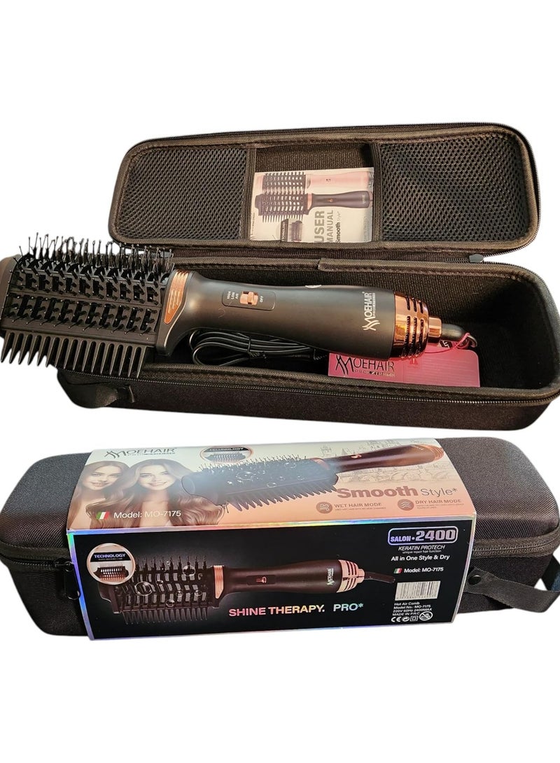 موهير فرشاة تصفيف الشعر الاحترافية، مزودة بمشط  فرشاة هواء ساخن 2400 واط مع حماية من الكيراتين، اوضاع الشعر الرطب والجاف، تتضمن شنطة سفر، موديل MO-7175 - Image 2