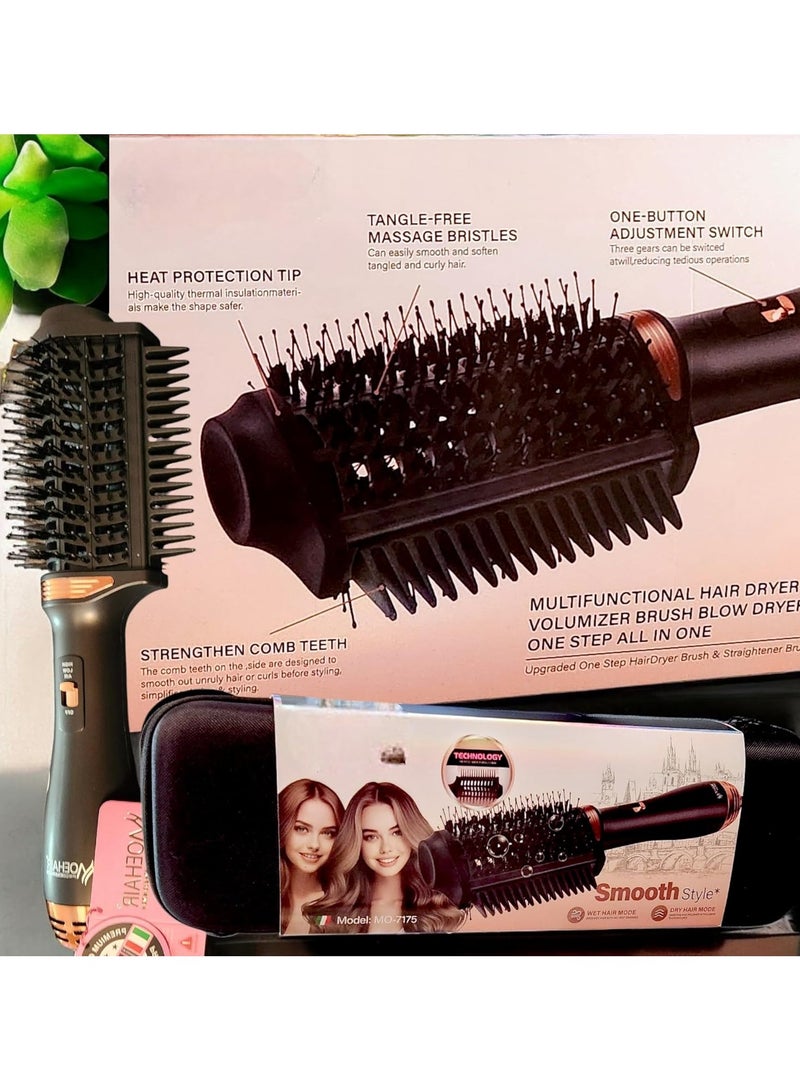 موهير فرشاة تصفيف الشعر الاحترافية، مزودة بمشط  فرشاة هواء ساخن 2400 واط مع حماية من الكيراتين، اوضاع الشعر الرطب والجاف، تتضمن شنطة سفر، موديل MO-7175 - Image 4