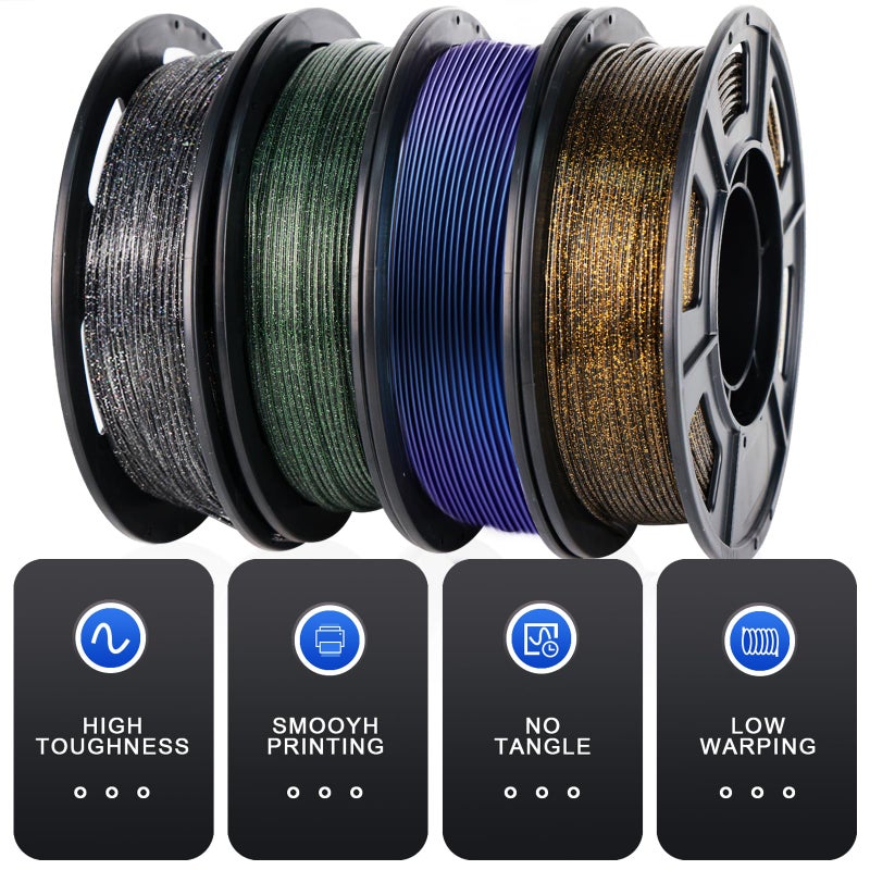 YOUSU 3D Printer Filament Galaxy PLA Filament 1.75mm, 3D Printing Filament Bundle, Multi Color PLA Filament Glitter 250g X 4 Color Pack. - Image 2