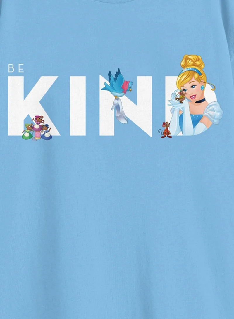 Bonkids Regular Fit Printed Blue Cotton T-Shirt For Girls Round Neck Flat Collar Pull On 100 % Cotton
