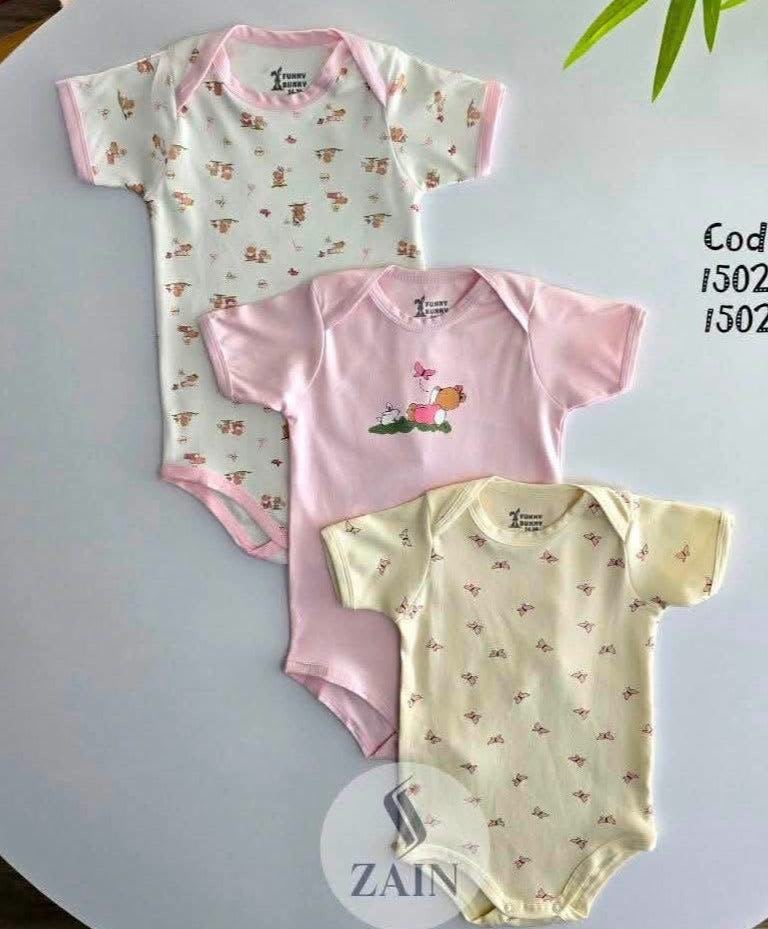 Funny bunny Baby Half Sleeve Bodysuits,3-Pack, Multiple Designs, 100% Cotton - Baby Girl