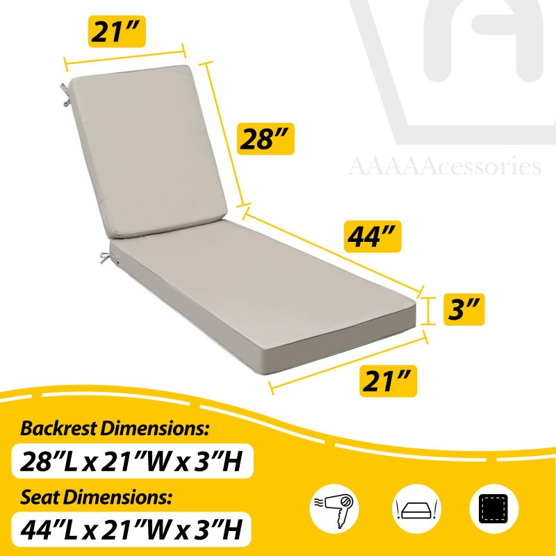 AAAAAcessories Outdoor Chaise Lounge Cushions, Fade-Resistant, Waterproof Patio Furniture Replacement Cushions, 72" x 21" x 3", Beige - Image 5