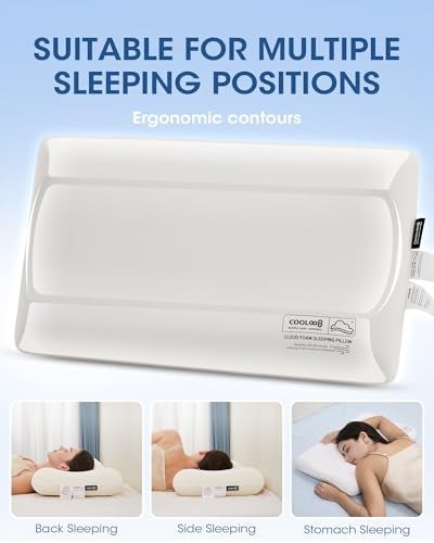 cooloo8 Ultra-Thin Memory Foam Pillows Queen Size, Contour Cooling Cervical Pillow for Neck Pain Relief, Orthopedic Ergonomic Bed Pillow for Side, Back and Stomach Sleepers, (3.1 Inch Thickness, 1 PCS) - Image 2