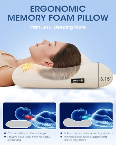 cooloo8 Ultra-Thin Memory Foam Pillows Queen Size, Contour Cooling Cervical Pillow for Neck Pain Relief, Orthopedic Ergonomic Bed Pillow for Side, Back and Stomach Sleepers, (3.1 Inch Thickness, 1 PCS) - Image 3