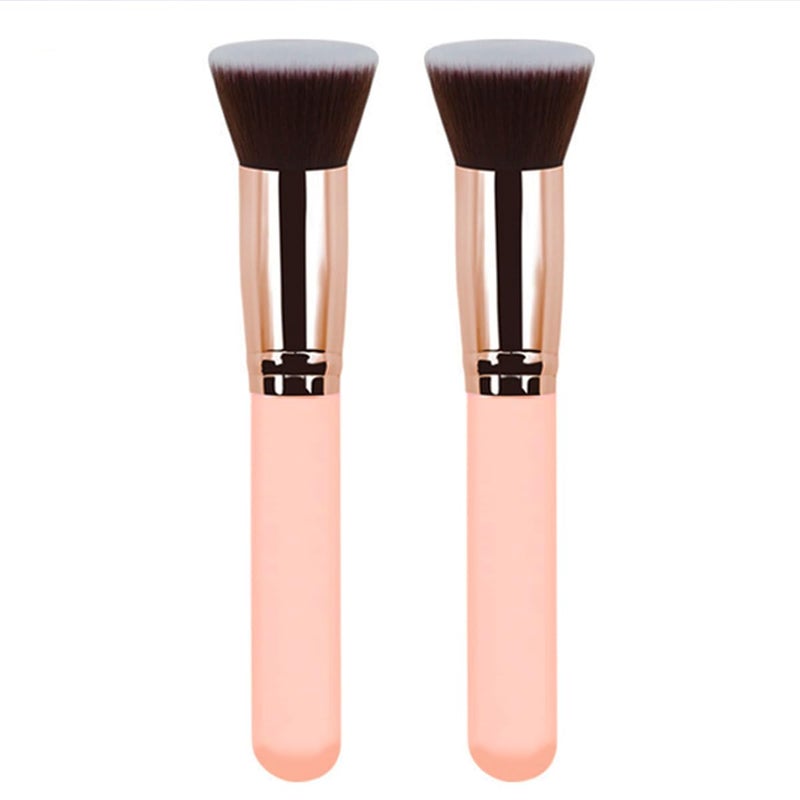 Reazana Kabuki Brushes 2pcs Foundation Blush Brush Makeup Brushes for Liquid Cream Powder Professional Cosmetics Blender Brush Face Blending Buffing Brushes Thick Soft Synthetic Fibers Flat Top (Pink) - Image 1
