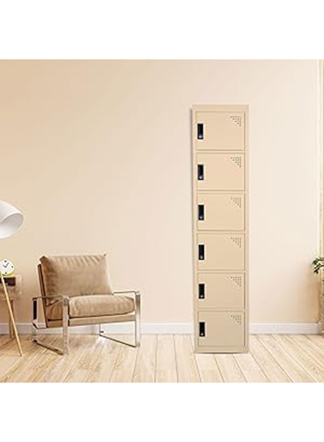 RIGID Six doors locker, Steel Metal Storage Locker- with 5 shelf - for Home & School & Office - Lock With plastic handle (Beige) - Image 1