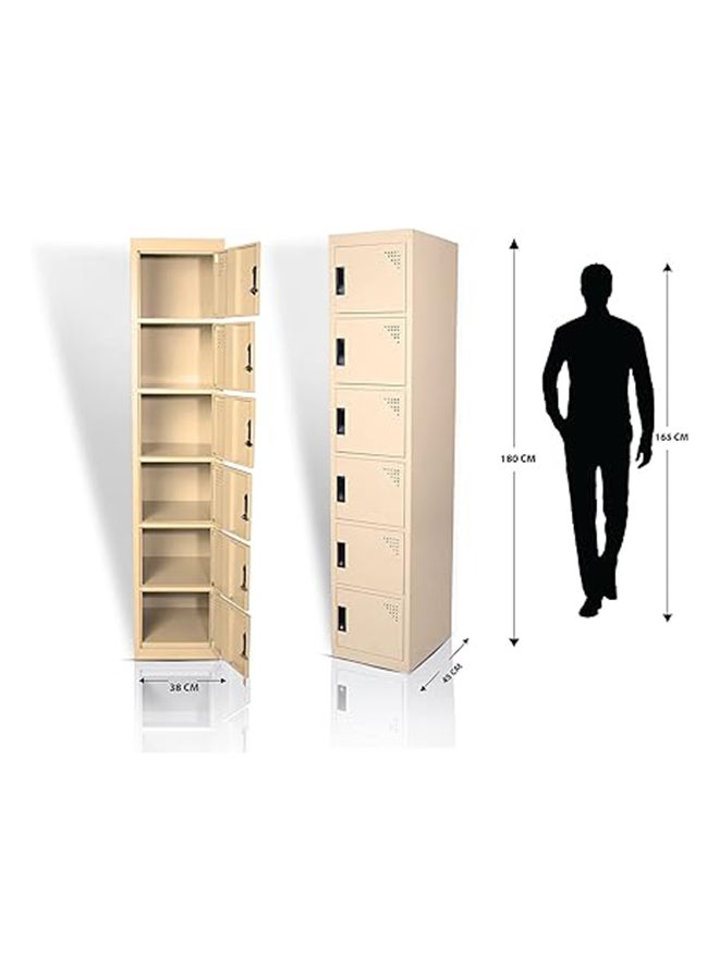 RIGID Six doors locker, Steel Metal Storage Locker- with 5 shelf - for Home & School & Office - Lock With plastic handle (Beige) - Image 2