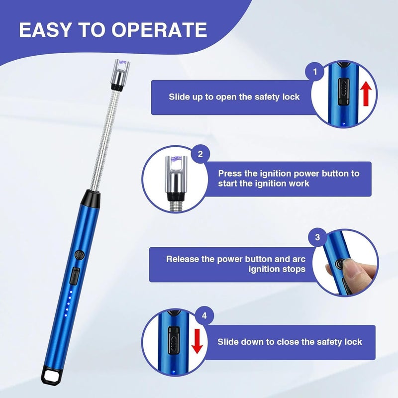 Crasts USB Plasma Rechargeable Electric Gas Lighter for Kitchen, Pooja Room, Candles, BBQ, Multi Purpose - 360 Degree Flexible & Windproof (Blue) - Image 5
