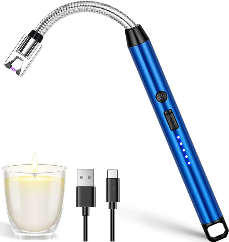 Crasts USB Plasma Rechargeable Electric Gas Lighter for Kitchen, Pooja Room, Candles, BBQ, Multi Purpose - 360 Degree Flexible & Windproof (Blue) - Image 1