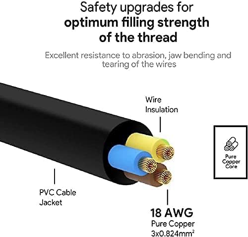 FEDUS .75 Sq mm Copper Wire 5M 16Feet Power Cable for PC, Desktop Computer, Monitor, SMPS, TV, Printer, Power Supply, Kettle Lead 3 pin Replacement IEC Computer Mains Power Cable Cord,1 Year Warranty - Image 3