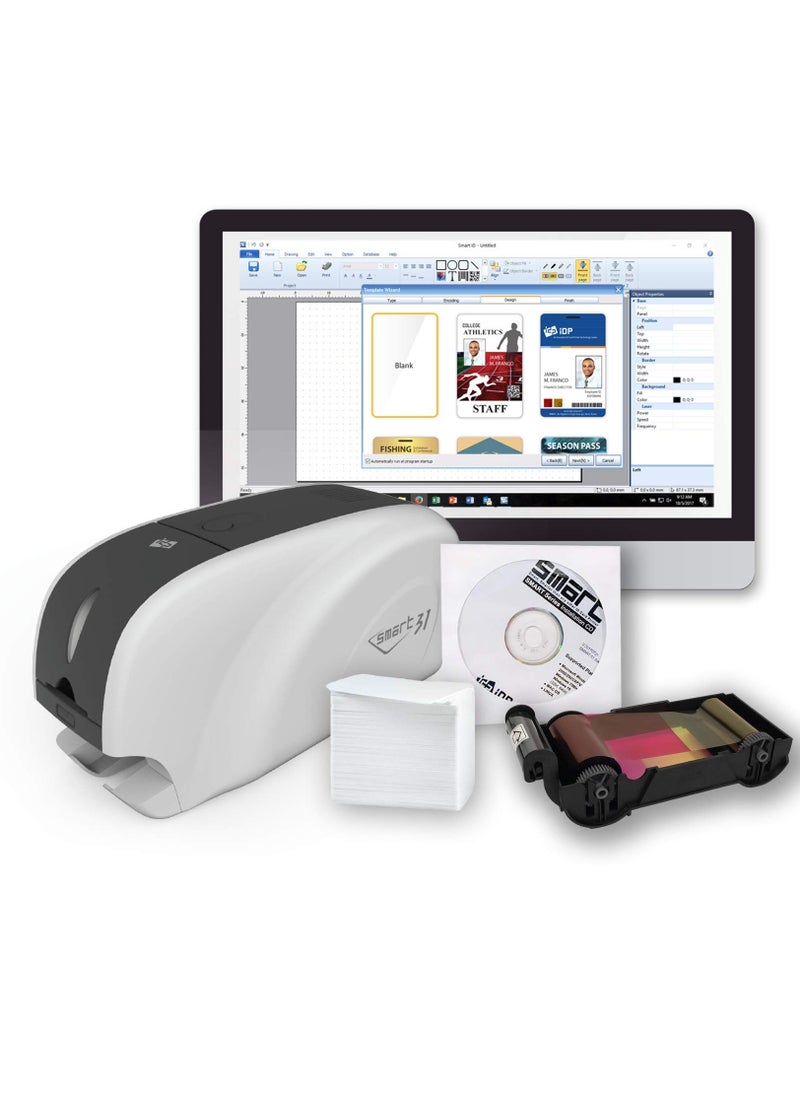 Smart SMART-31S ID Card Printer, Color, A6, USB, 1200 dpi, 0.23 ppm, 100 sheets, Automatic Duplex, 4 kg, Windows 10/11/Linux Compatible  - Image 1