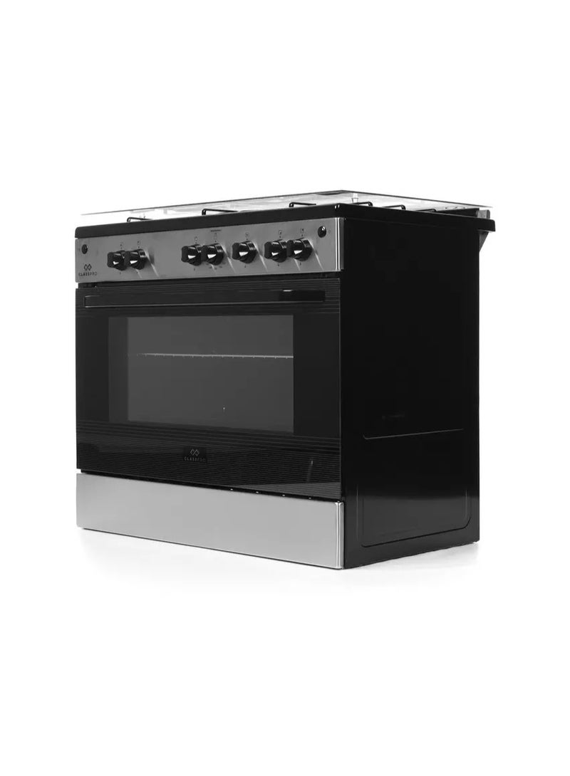 ClassPro طباخ غاز قائم بذاته 90 × 60 سم 5 شعلات مطلية بالمينا يدعم CLPC906FSE ستانلس ستيل / أسود - Image 3