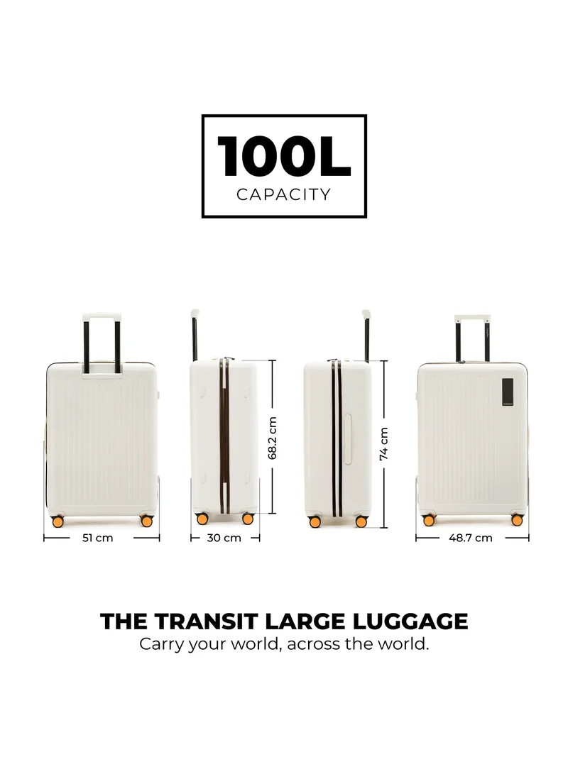 Mokobara The Transit Check-In Large Luggage - Polycarbonate Material | Still Loading Brownray 2.0, White