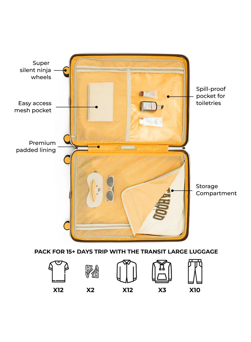 Mokobara The Transit Check-In Large Luggage - Polycarbonate Material | Still Loading Brownray 2.0, White
