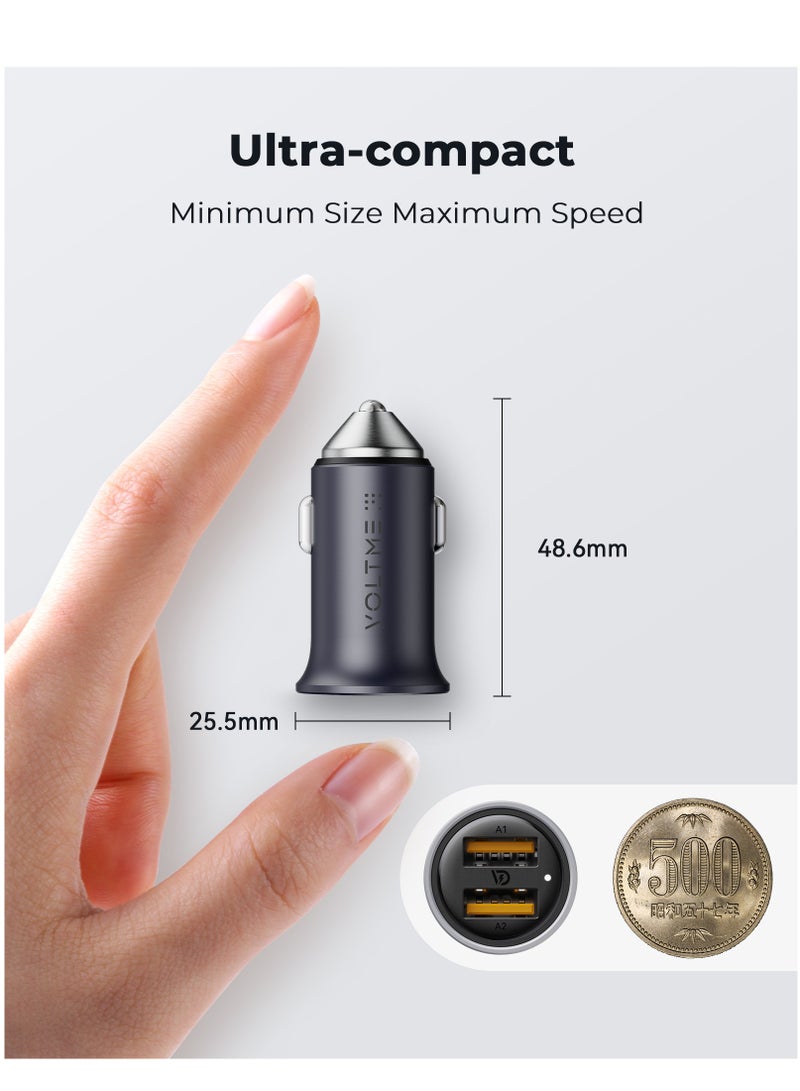 VOLTME Car Charger, Mini 24W Dual USB Car Charger, V-Dynamic technology Alloy Car Adapter with LED Light for iPhone14/13/12/12 Pro/11/11 Pro/XR/Xs/Max/X, iPad Pro/Air 2/mini, Galaxy and More - Metallic Blue/Black  - Image 5