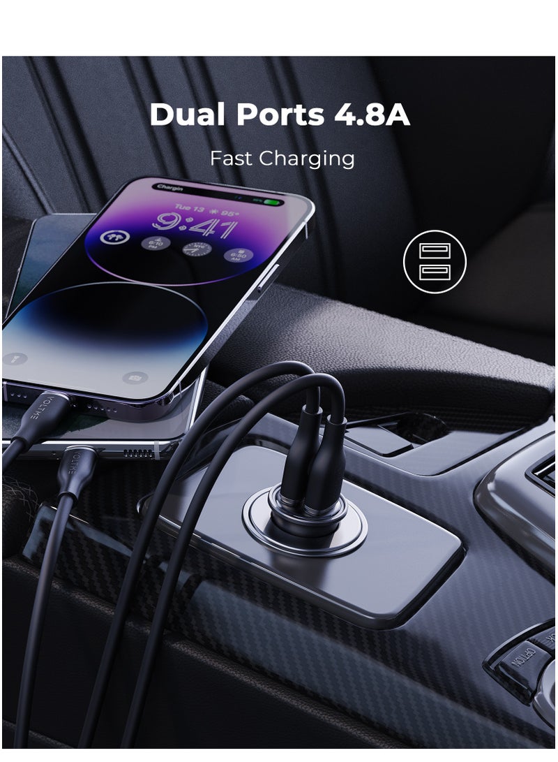 VOLTME Car Charger, Mini 24W Dual USB Car Charger, V-Dynamic technology Alloy Car Adapter with LED Light for iPhone14/13/12/12 Pro/11/11 Pro/XR/Xs/Max/X, iPad Pro/Air 2/mini, Galaxy and More - Metallic Blue/Black  - Image 2