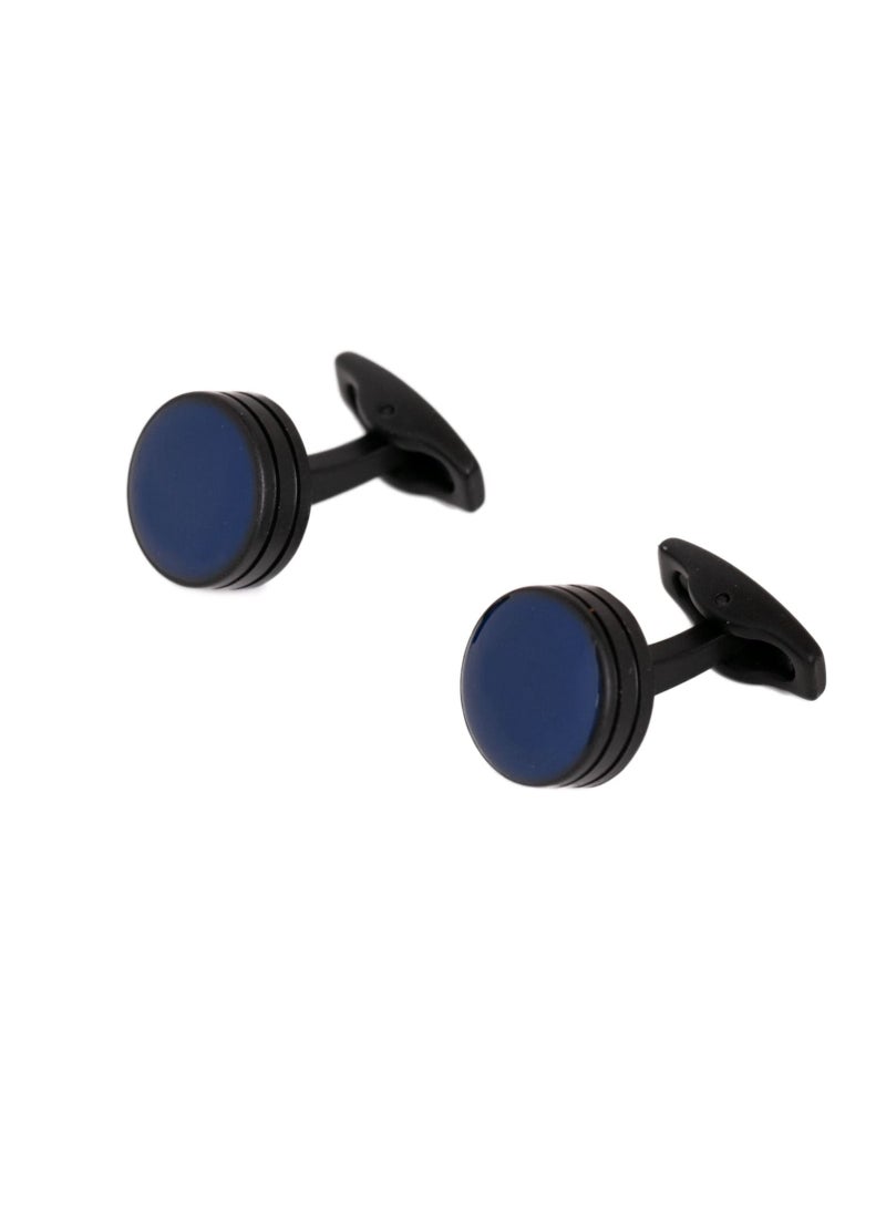 RS - Round Formal Black Blue Cufflink - Image 1