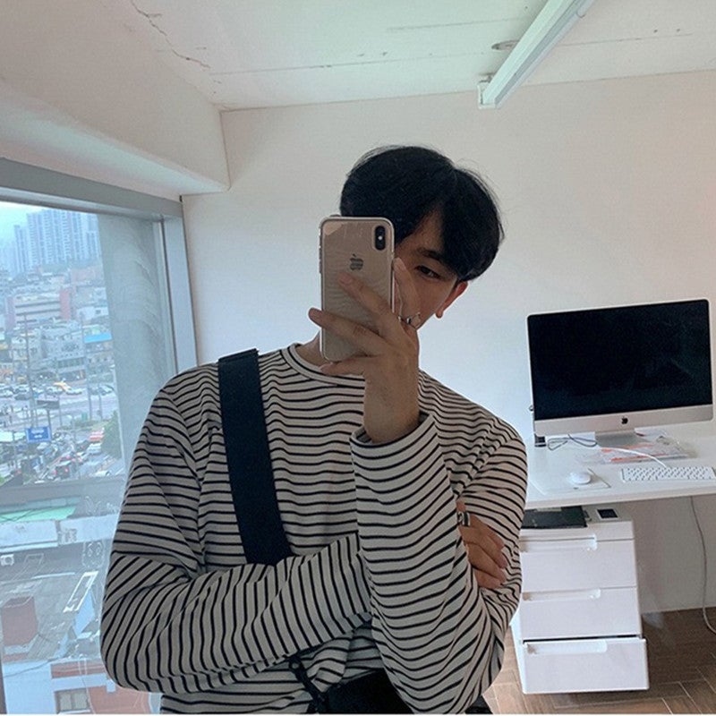 Myq Autumn New Long-Sleeved Striped T-Shirt Base Shirt Men'S Korean-Style Trendy Ins Sweater Loose Outer Wear - Image 2