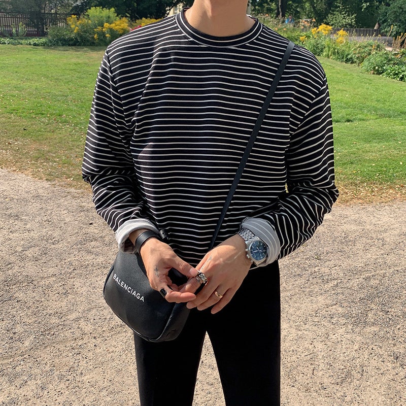 Myq Autumn New Long-Sleeved Striped T-Shirt Base Shirt Men'S Korean-Style Trendy Ins Sweater Loose Outer Wear - Image 3