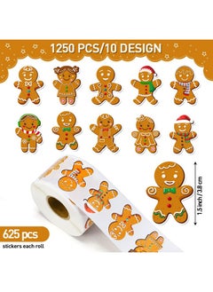 Containlol Containlol 1250 Pcs Christmas Roll Stickers 1.5 Inch Xmas Gingerbread Man Decals Self Adhesive Gingerbread Decorative Seal Stickers for Gift Bags Greeting Cards Winter Holiday Party Supplies  - Image 2