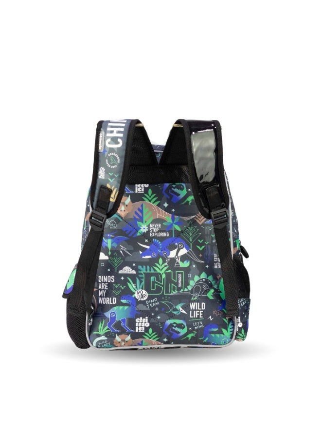Fantastic MM056 Chimola School Backpack with Lunch Bag and Pencil Case, Dinosaur Design, Blue and Green - Image 3