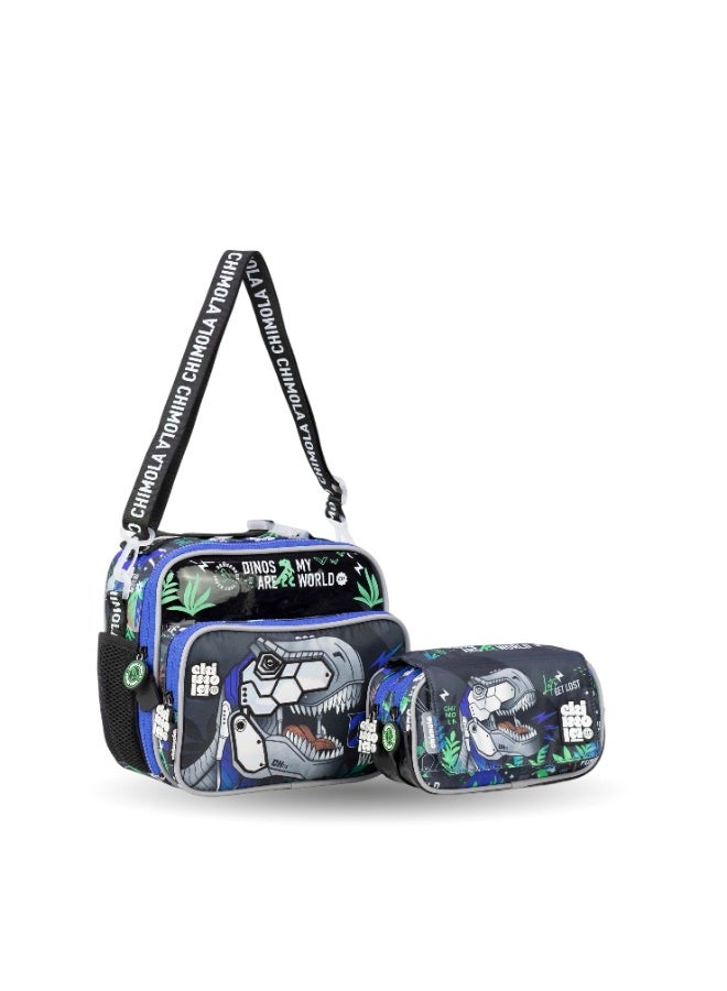 Fantastic MM056 Chimola School Backpack with Lunch Bag and Pencil Case, Dinosaur Design, Blue and Green - Image 5