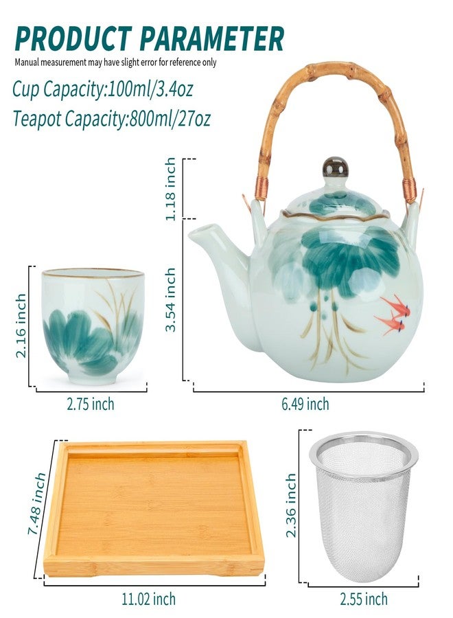 BEOZINZ Japanese Tea Set Porcelain Tea Set with Teapot and Tea Cup Set for 4, Green and White Tea Sets for Adults with Stainless Infuser and Bamboo Tray, Asian Tea Set for Tea Lovers/Women/Men (Lotus) - Image 4