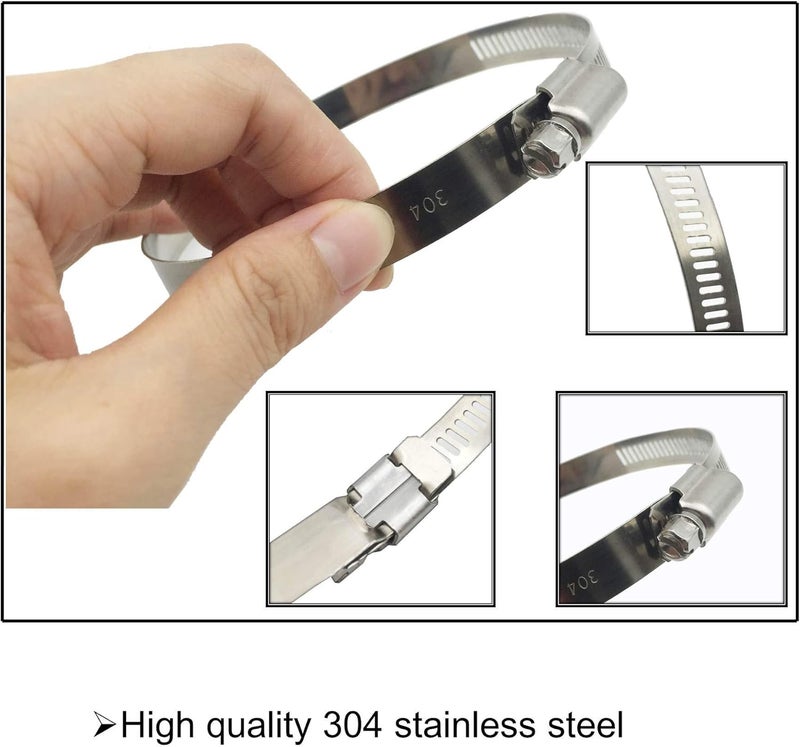 EesTeck 4" (Diameter) Adjustable 304 Stainless Steel Duct Clamps Hose Clamp Pipe Clamp Air Ducting Clamp worm drive hose clamps (4Pcs, 91mm-114mm) - Image 2
