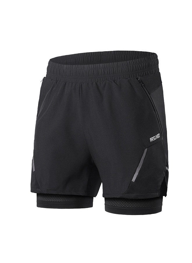 Generic - 2-In-1 Men Running Shorts with Zipper Pockets Quick Dry Exercise Shorts S - Image 1
