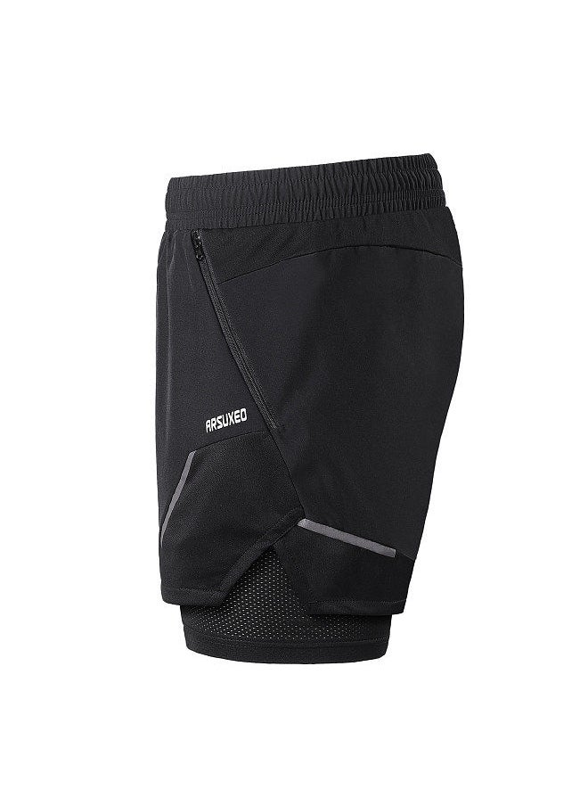 Generic - 2-In-1 Men Running Shorts with Zipper Pockets Quick Dry Exercise Shorts S - Image 1