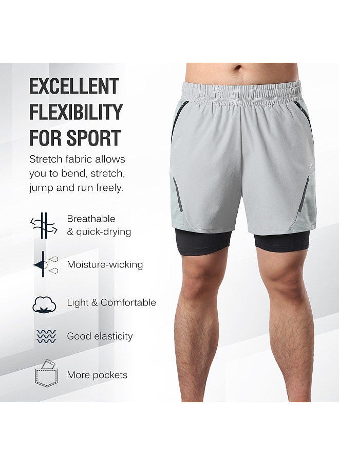 Generic - 2-In-1 Men Running Shorts with Zipper Pockets Quick Dry Exercise Shorts S - Image 1