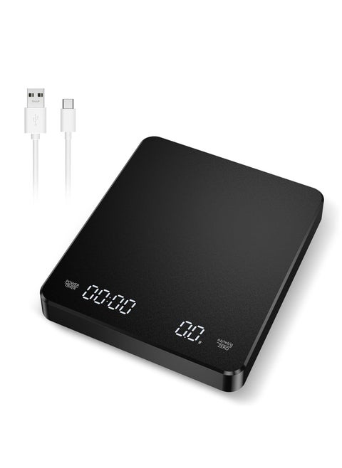 Digital Coffee Scale with Timer, 6.6 lbs USB Rechargeable Drip Espresso Scale with Auto Tare, Food Scale with HD LED Screen, Pour Over and Drip Coffee Scale 0.1g Precision, Touch Button, g/oz/ml