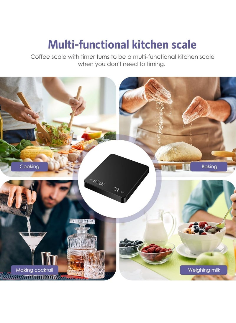 Hihonor - Digital Coffee Scale with Timer, 6.6 lbs USB Rechargeable Drip Espresso Scale with Auto Tare, Food Scale with HD LED Screen, Pour Over and Drip Coffee Scale 0.1g Precision, Touch Button, g/oz/ml - Image 1