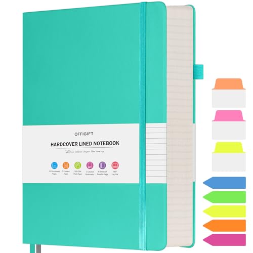 OFFIGIFT Lined Notebook Journal for Women Men, A5 College Ruled Notebook, 312 Numbered Pages Notebooks for Work, 100gsm Paper Daily Journal, Hardcover Vegan Leather Journals for Writing Office, Peacock Blue - Image 1