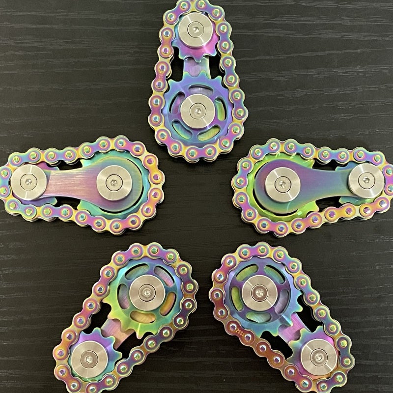 Bitopbi Sprocket Fidgets Chain Stainless Steel Fidget Cube Gears Linkage Bike Chain Novelty Fidget Block Kinetic Desk Toy Metal EDC Focus Meditation Break Bad Habits ADHD (Rainbow) - Image 3