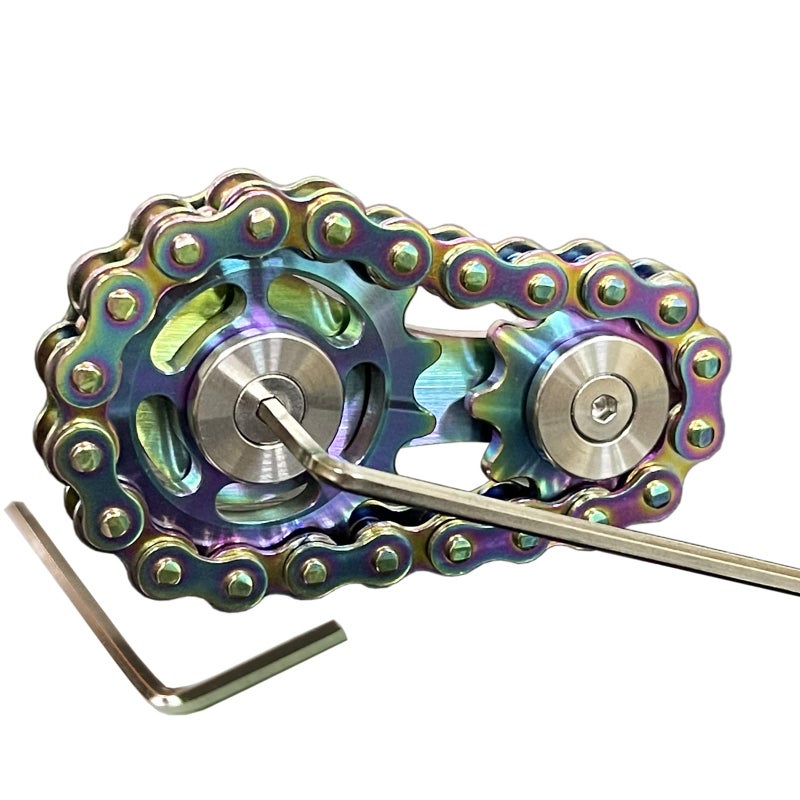 Bitopbi Sprocket Fidgets Chain Stainless Steel Fidget Cube Gears Linkage Bike Chain Novelty Fidget Block Kinetic Desk Toy Metal EDC Focus Meditation Break Bad Habits ADHD (Rainbow) - Image 1