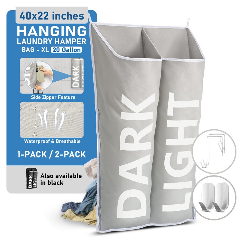 DONAQ DONAQ Hanging Laundry Hamper Bag XL 40x22""  Space Saving over the Door Storage Bags  Behind the Door Hampers for Dirty Clothes & Wall Mounted Basket for Bathroom  Organizer for Small Room Spaces RV  - Image 1