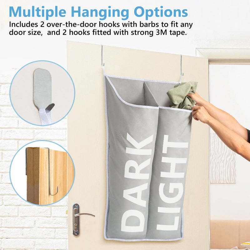 DONAQ DONAQ Hanging Laundry Hamper Bag XL 40x22""  Space Saving over the Door Storage Bags  Behind the Door Hampers for Dirty Clothes & Wall Mounted Basket for Bathroom  Organizer for Small Room Spaces RV  - Image 3