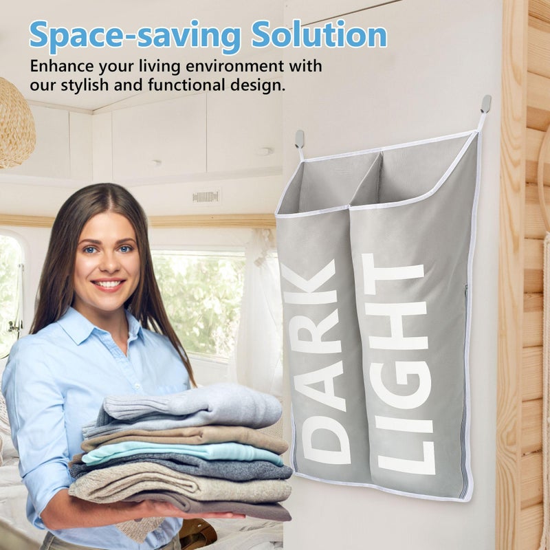 DONAQ DONAQ Hanging Laundry Hamper Bag XL 40x22""  Space Saving over the Door Storage Bags  Behind the Door Hampers for Dirty Clothes & Wall Mounted Basket for Bathroom  Organizer for Small Room Spaces RV  - Image 2