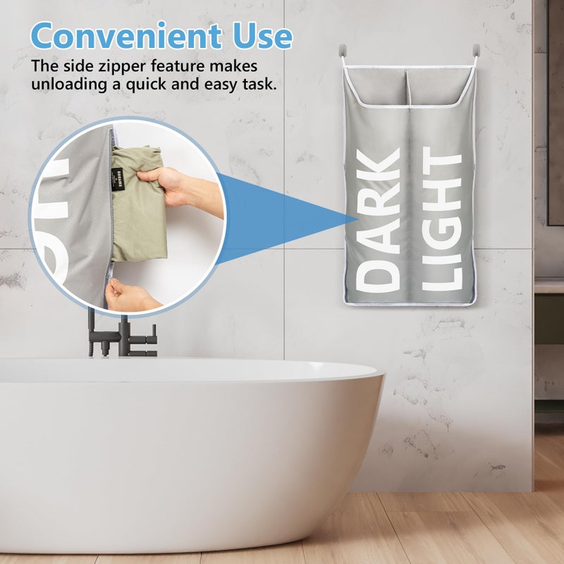 DONAQ DONAQ Hanging Laundry Hamper Bag XL 40x22""  Space Saving over the Door Storage Bags  Behind the Door Hampers for Dirty Clothes & Wall Mounted Basket for Bathroom  Organizer for Small Room Spaces RV  - Image 4