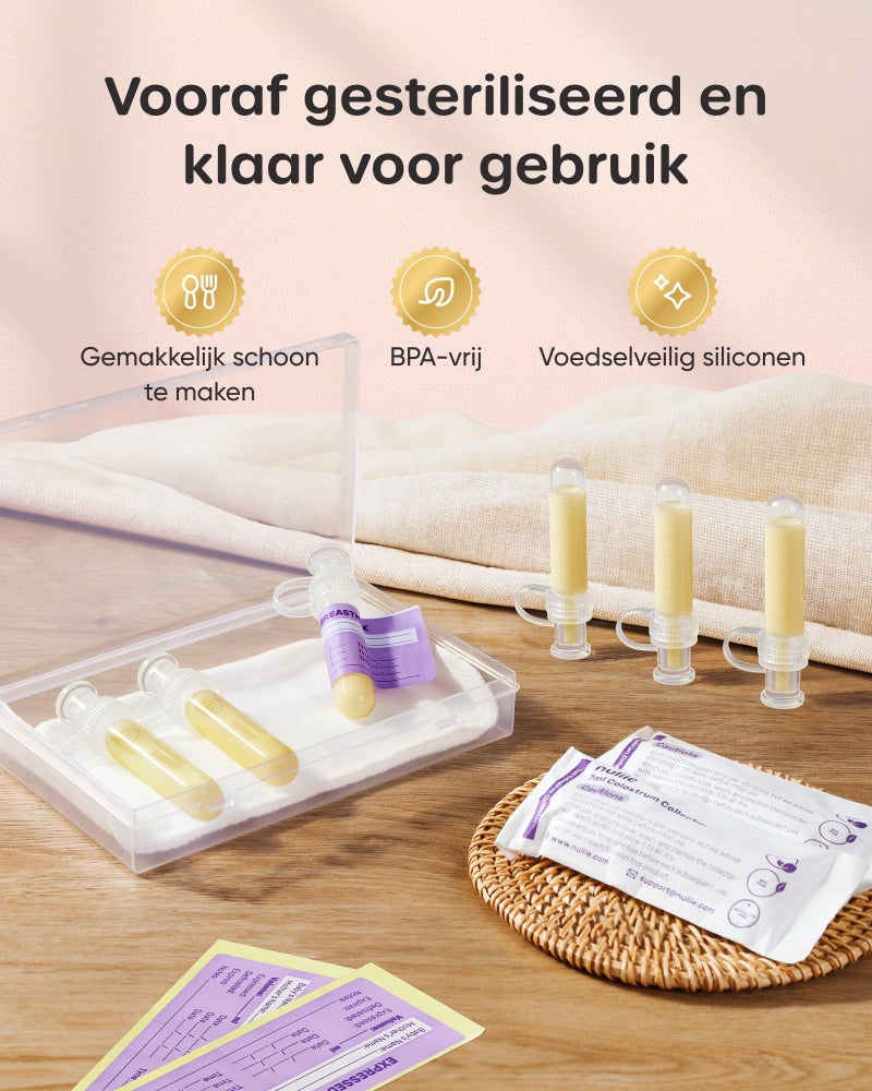 Nuliie Colostrum Collector Kit 7ml/6pcs, Leakproof, Reusable Breast Milk Collector, Heat & Freezer Resistant, BPA-Free, With Cotton Cloth Wipe, Storage Case, Cleaning Brush - Ready-to-Use for Newborns - Image 3