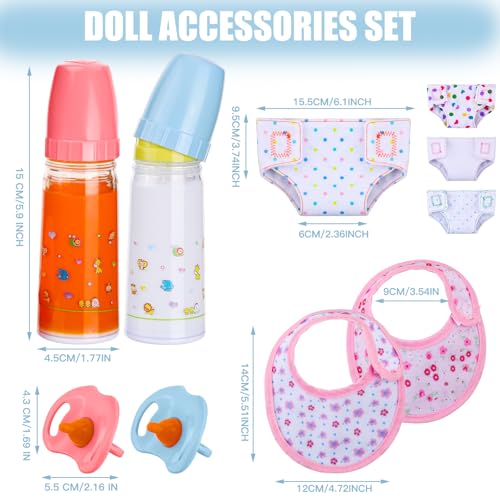 Shappy 10 Pcs Baby Doll Accessories Set Pretend Feeding and Caring Play Toy Set with Magic Disappearing Milk and Juice Bottles Pacifier Bibs Diapers Baby Doll Stuff for Kids Girls Birthday Party Gifts - Image 5