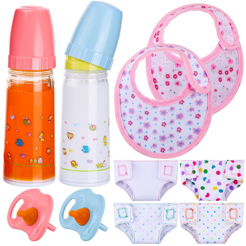 Shappy 10 Pcs Baby Doll Accessories Set Pretend Feeding and Caring Play Toy Set with Magic Disappearing Milk and Juice Bottles Pacifier Bibs Diapers Baby Doll Stuff for Kids Girls Birthday Party Gifts - Image 3