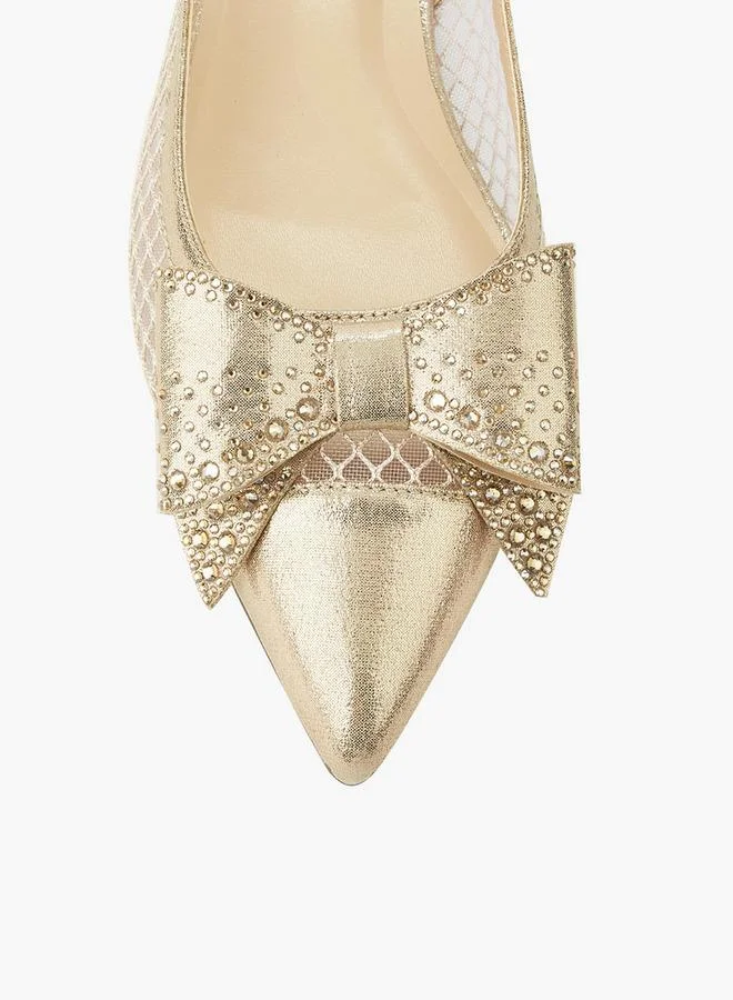 Celeste GOLD Women Bow Embellished Buckle Closure Pointed Toe Shoes for Women | Best Price UAE