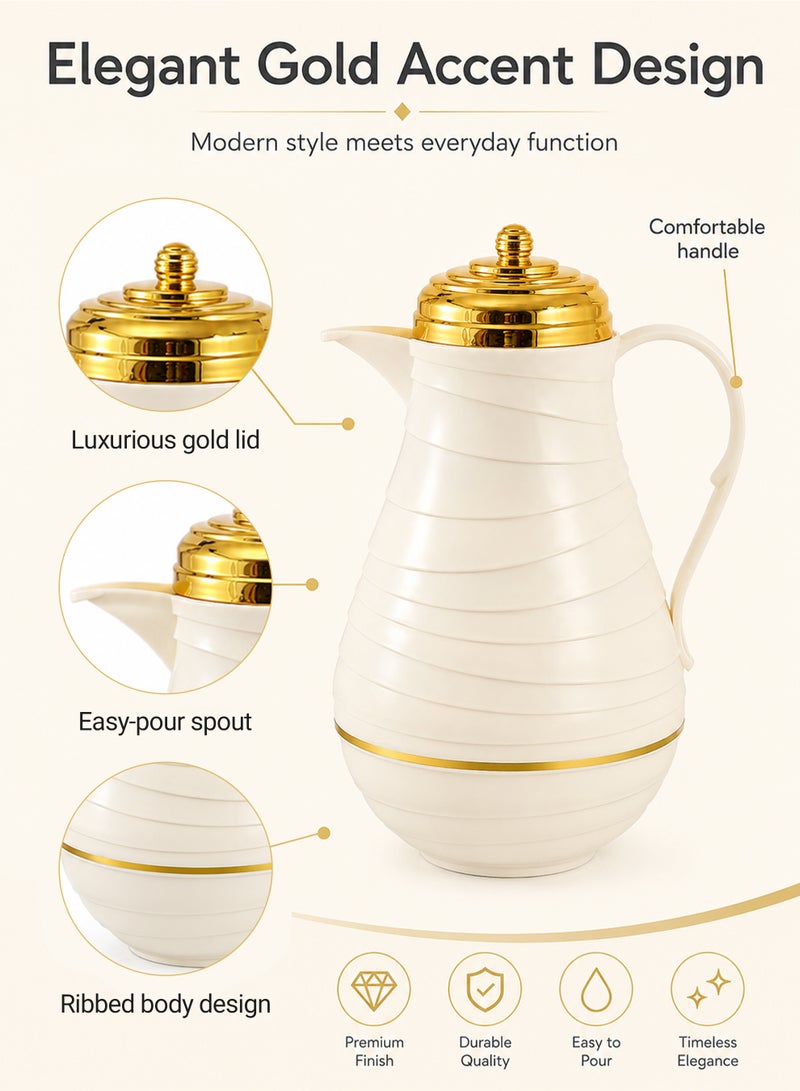 2pcs Coffee And Tea Vacuum Flask, 1L Large Capacity Coffee Pot, Handle Pot Coffee Pot, Tea Pot, Suitable For Keeping Coffee Or Tea Warm, White - Image 2