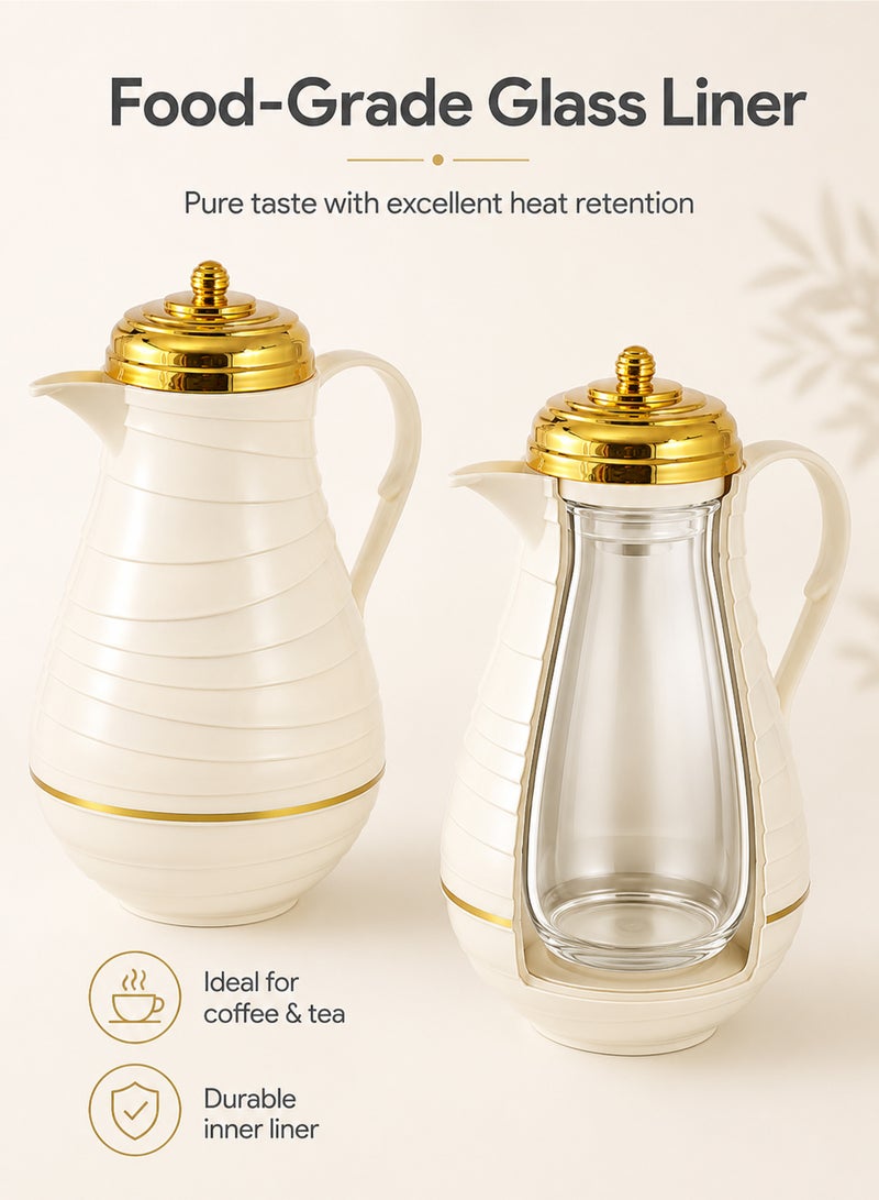 2pcs Coffee And Tea Vacuum Flask, 1L Large Capacity Coffee Pot, Handle Pot Coffee Pot, Tea Pot, Suitable For Keeping Coffee Or Tea Warm, White - Image 4