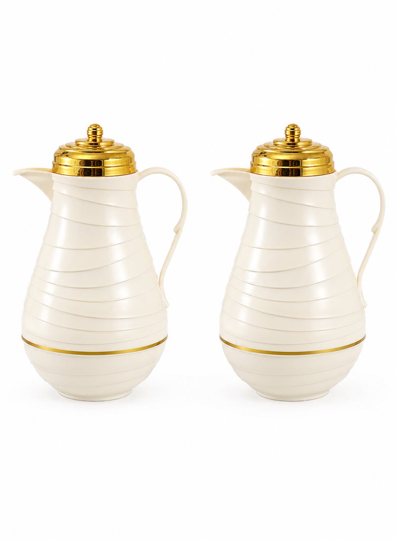 2pcs Coffee And Tea Vacuum Flask, 1L Large Capacity Coffee Pot, Handle Pot Coffee Pot, Tea Pot, Suitable For Keeping Coffee Or Tea Warm, White - Image 1